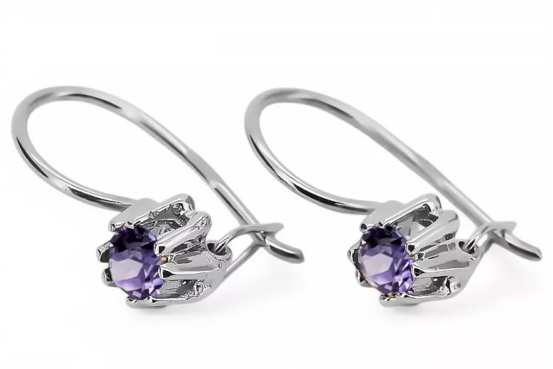 Стерлинговое серебро 925 пробы 14k 583 Alexandrite Серьги vec053s Русский Советский СССР Винтаж изделия Ар-деко style